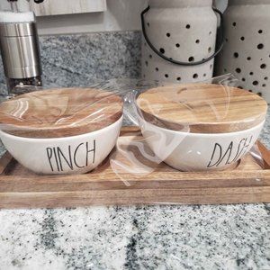 Rae Dunn "PINCH & DASH" Spice Cellars On A Wooden Server Collection